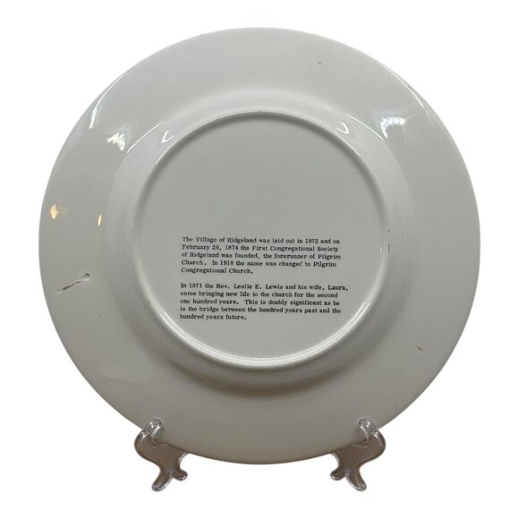 Pilgrim Congregational Church Centennial Commemorative Plate 1874-1974 Gold Trim - Picture 2 of 7